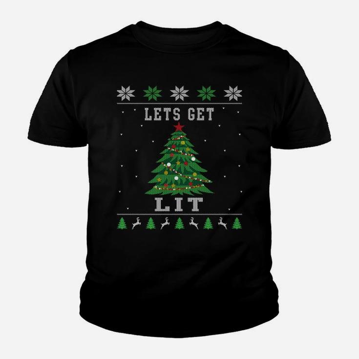 Lets Get Lit Funny Ugly Christmas Sweater Style Christmas Youth T-shirt