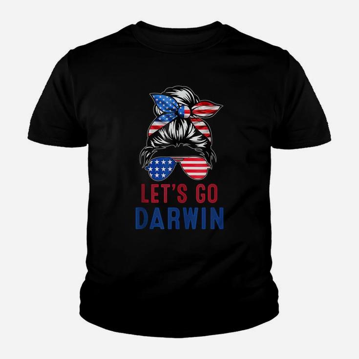 Lets Go Darwin Messy Bun American Flag Let's Go Darwin Youth T-shirt