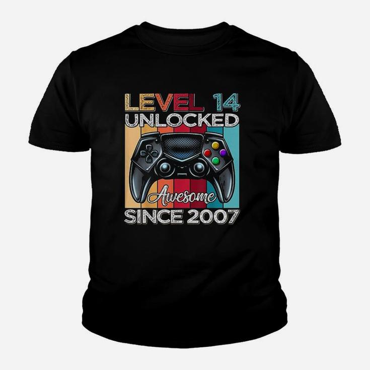 Level 14 Unlocked Awesome Since 2007 14Th Birthday Gaming Youth T-shirt