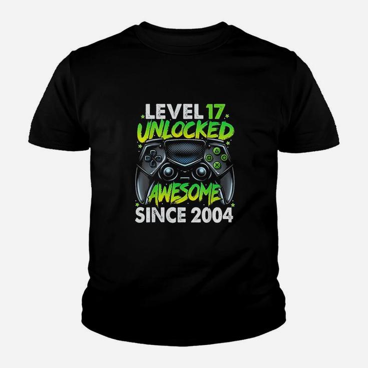Level 17 Unlocked Awesome Since 2004 17Th Birthday Gaming Youth T-shirt