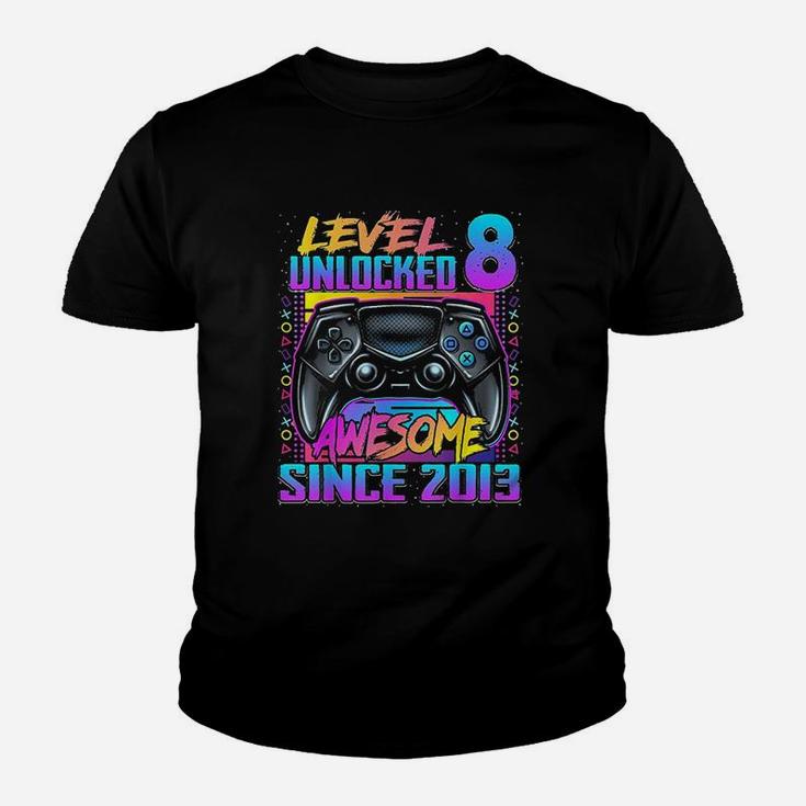 Level 8 Unlocked Awesome Since 2013 8Th Birthday Gaming Youth T-shirt