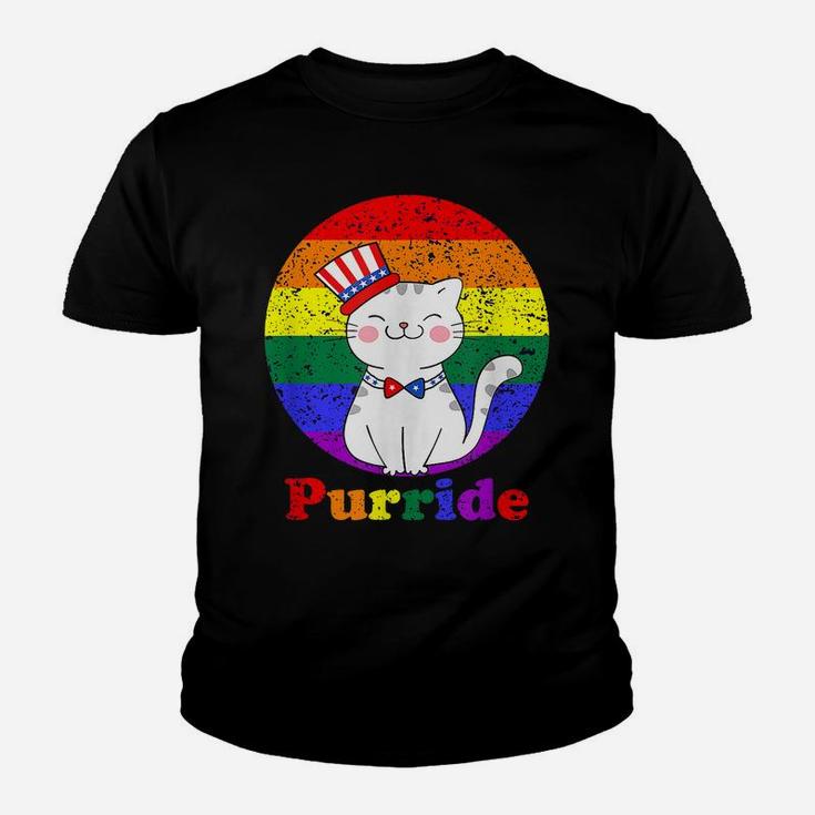 Lgbt Cat Lovers Purride Rainbow Flag American Flag Lgbtq Youth T-shirt