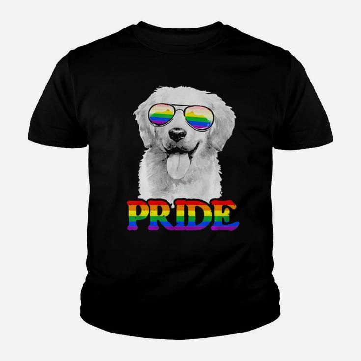 Lgbt Golden Retriever Dog Gay Pride Rainbow Flag Lgbtq Gift Youth T-shirt