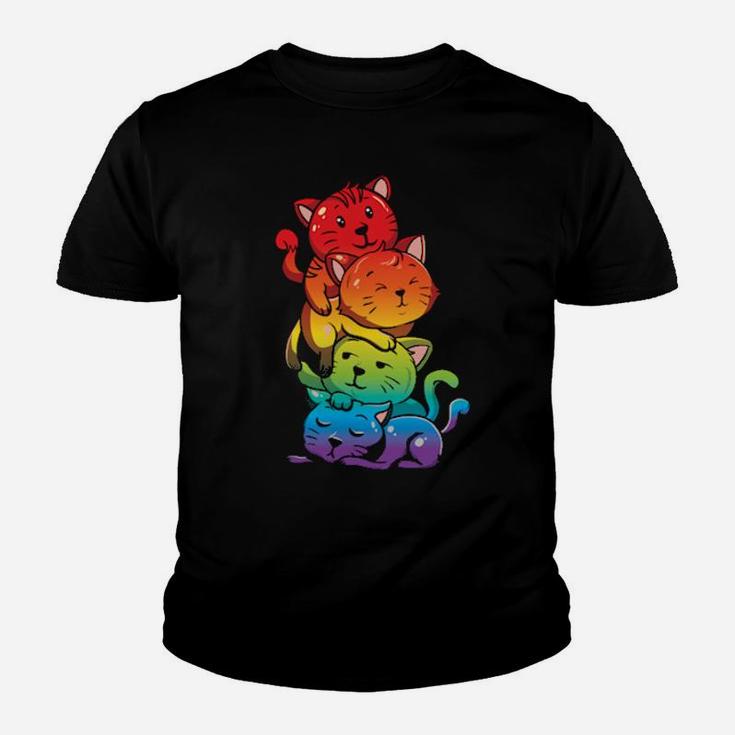 Lgbt Kawaii Rainbow Cats Gift For Kitten Lover Youth T-shirt