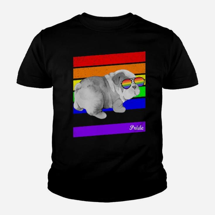 Lgbt Rainbow Flag Gay Pride English Bull Dog Youth T-shirt