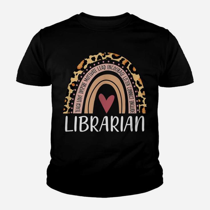 Librarian Rainbow Boho Leopard Funny School Librarian Gift Youth T-shirt
