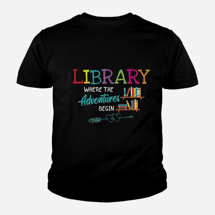 Library Books Where Adventure Begins Youth T-shirt