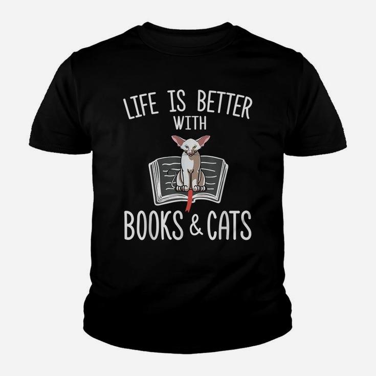 Life Is Better With Books & Cats Funny Oriental Shorthair Youth T-shirt