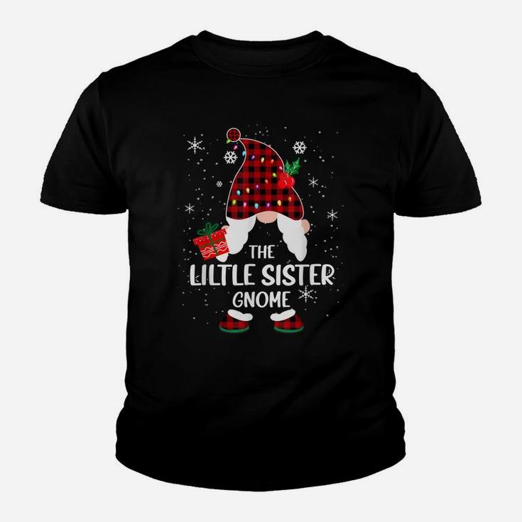 Lil Sister Gnome Buffalo Plaid Matching Family Christmas Youth T-shirt