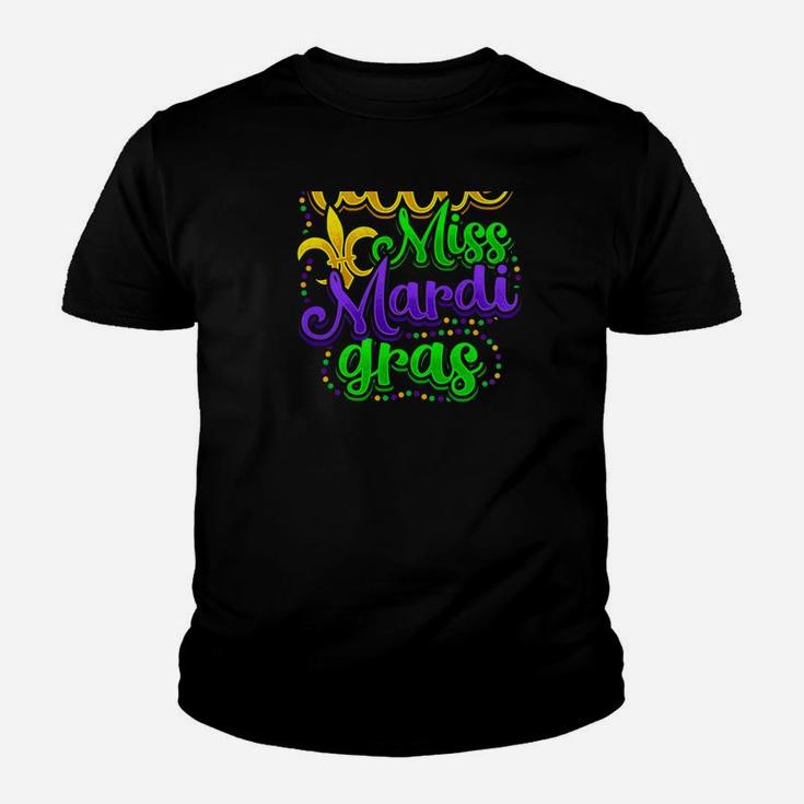 Little Miss Mardi Gras Girls Kids Daughter Niece Beads Youth T-shirt
