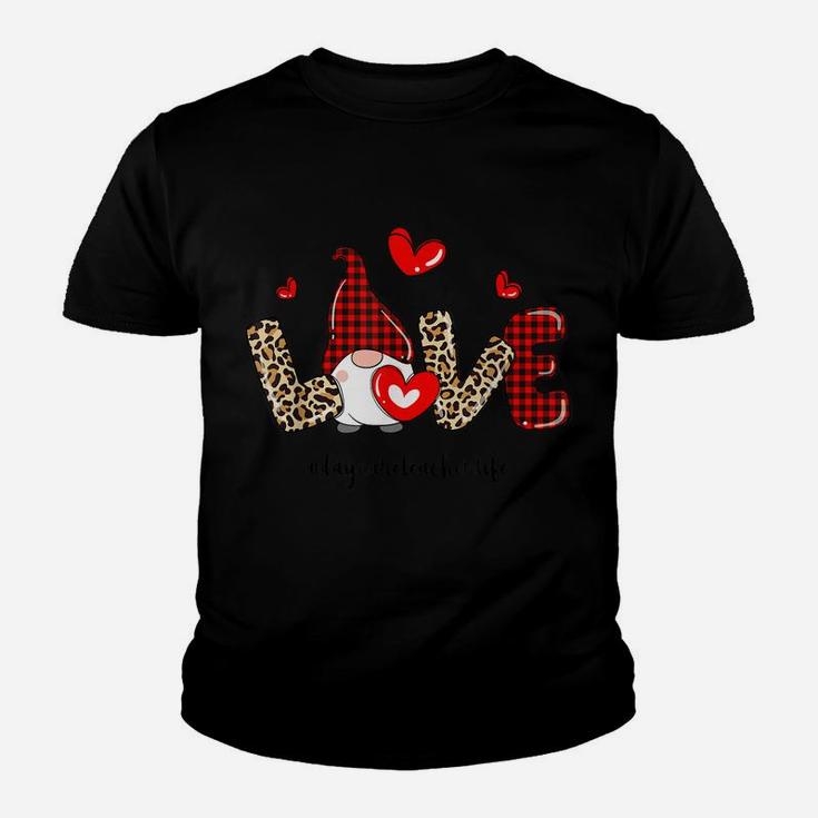 Love Daycare Teacher Life Buffalo Plaid Valentines Day Gnome Youth T-shirt