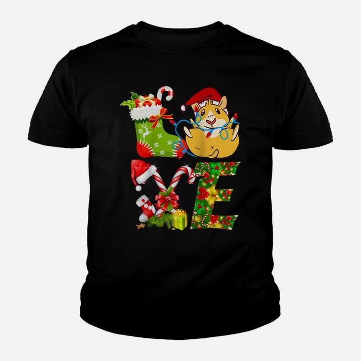 Love Guinea Pig Christmas Lights Funny Santa Hat Christmas Raglan Baseball Tee Youth T-shirt