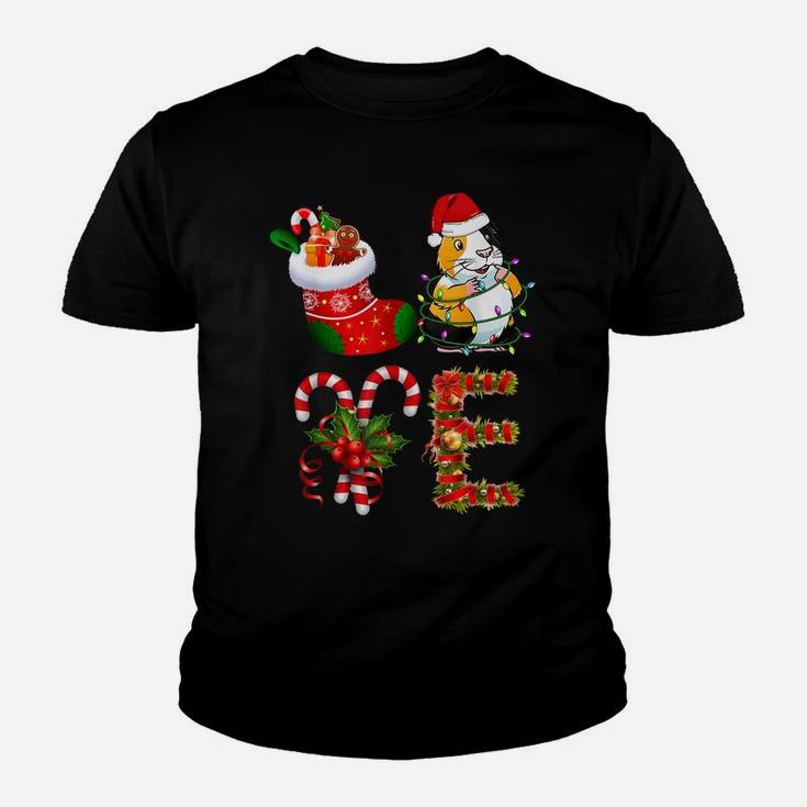 Love Guinea Pig Christmas Lights Funny Santa Hat Christmas Youth T-shirt