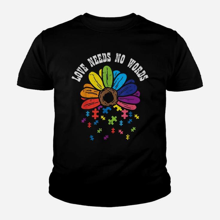 Love Needs No Words Flower Puzzle Autism Awareness Mom Dad Youth T-shirt