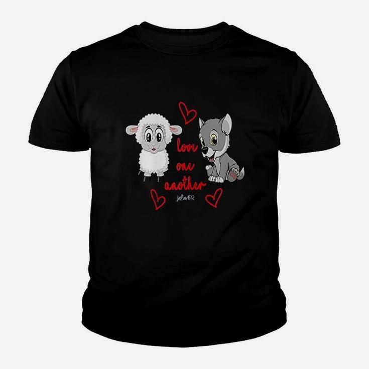 Love One Another Verse John Cute Puppy And Sheep Youth T-shirt