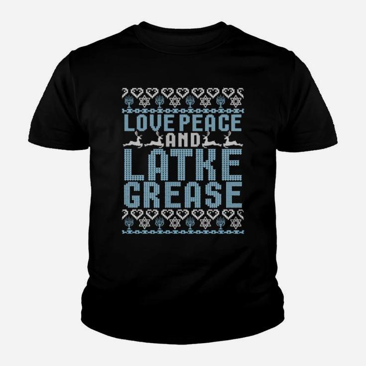 Love Peace Latke Grease Ugly Hanukkah Youth T-shirt