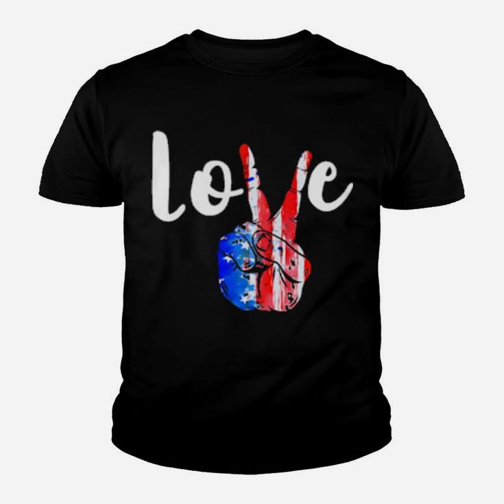 Love Peace Sign American Flag 4Th Of July Patriotic Youth T-shirt