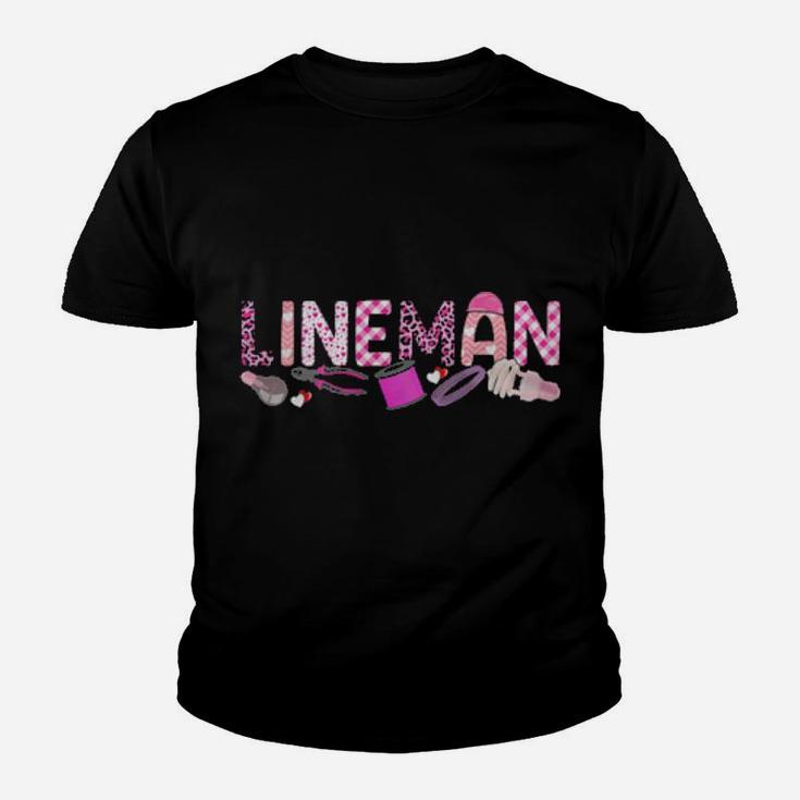 Love Pink Lineman Happy Valentine Day Awesome Funny Youth T-shirt