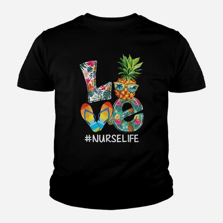 Love Summer Pineapple Tropical Flower Flip Flop Nurse Life Youth T-shirt