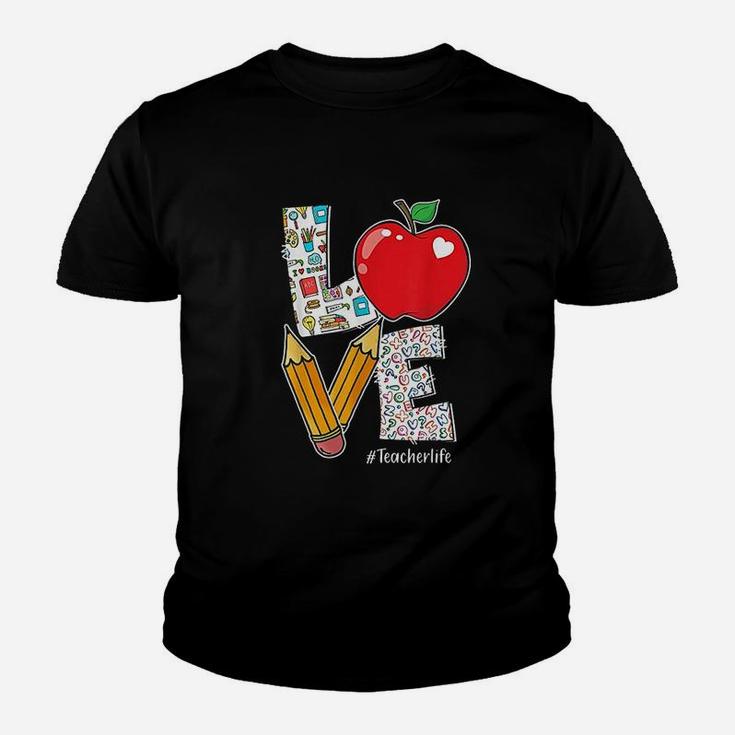 Love Teacher Life Apple Pencil Youth T-shirt