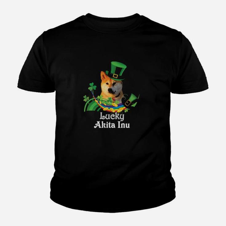 Lucky Akita Inu Dog Leprechaun Shamrock St Patrick Day Happy Youth T-shirt