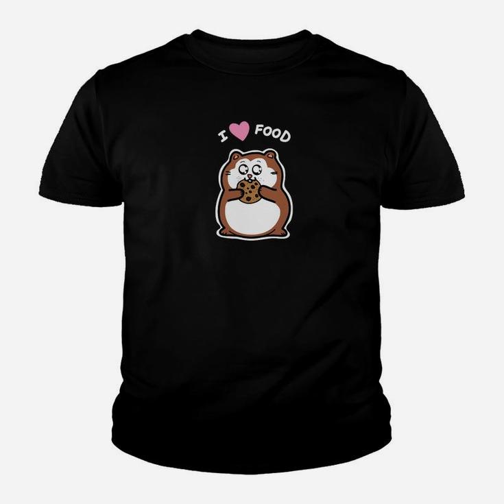 Lustiges Hamster Kinder Tshirt Ich liebe Essen, Schwarzes Design
