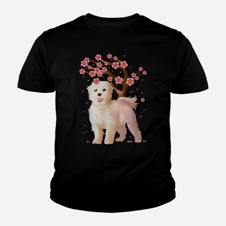 Maltese Dog Japanese Sakura Cherry Blossom Shirt Flower Gift Youth T-shirt