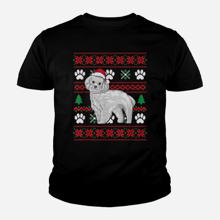 Maltese Ugly Christmas T Shirt Maltese Santa Hat Youth T-shirt