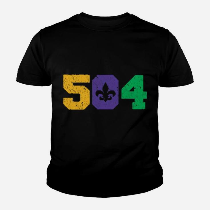 Mardi Gras 504 New Orleans State Louisiana Distressed Youth T-shirt