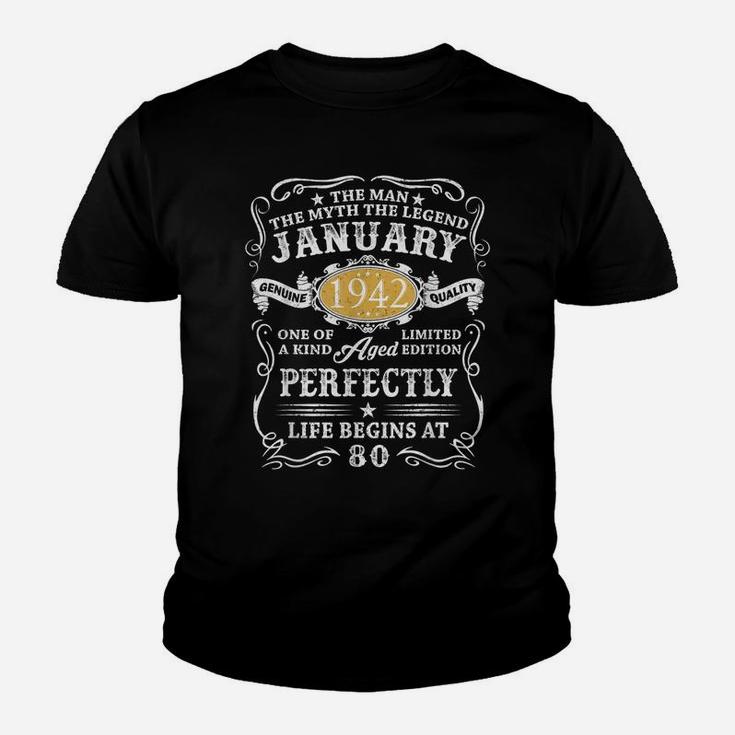 Mens 80Th Birthday For Man Myth Legend Vintage 1942 January 1942 Youth T-shirt