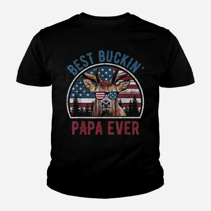 Mens Best Buckin Papa Ever Deer Hunter Fathers Day Patriotic Youth T-shirt