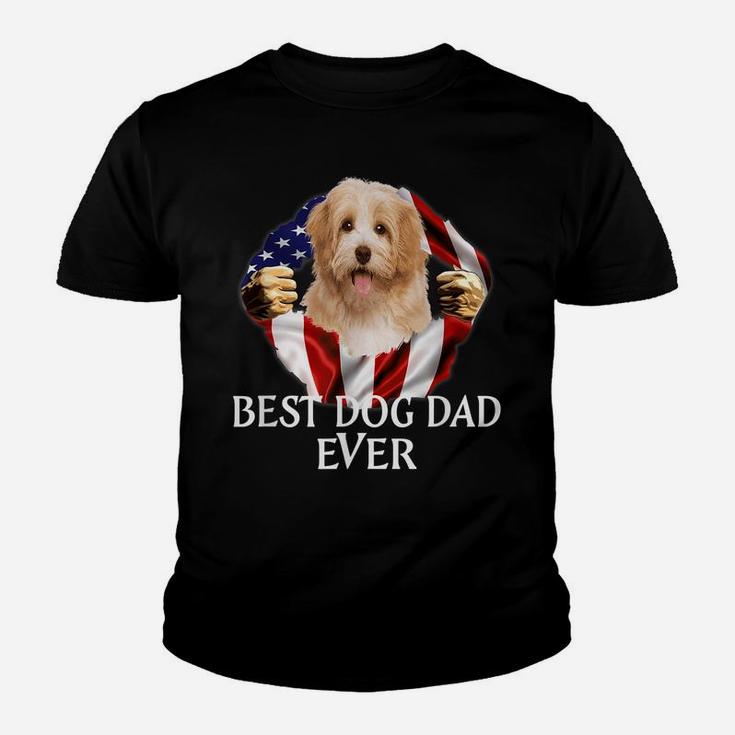 Mens Best Dog Dad Ever Cavachon Dog American Flag Youth T-shirt