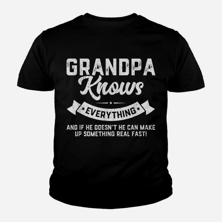 Mens Grandpa Knows Everything Shirt 60Th Gift Funny Father's Day Youth T-shirt