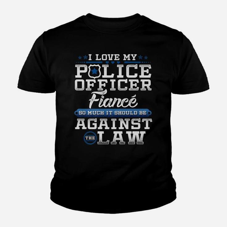 Mens Police Officer Fiance Shirt Proud Engaged Blue Line Youth T-shirt