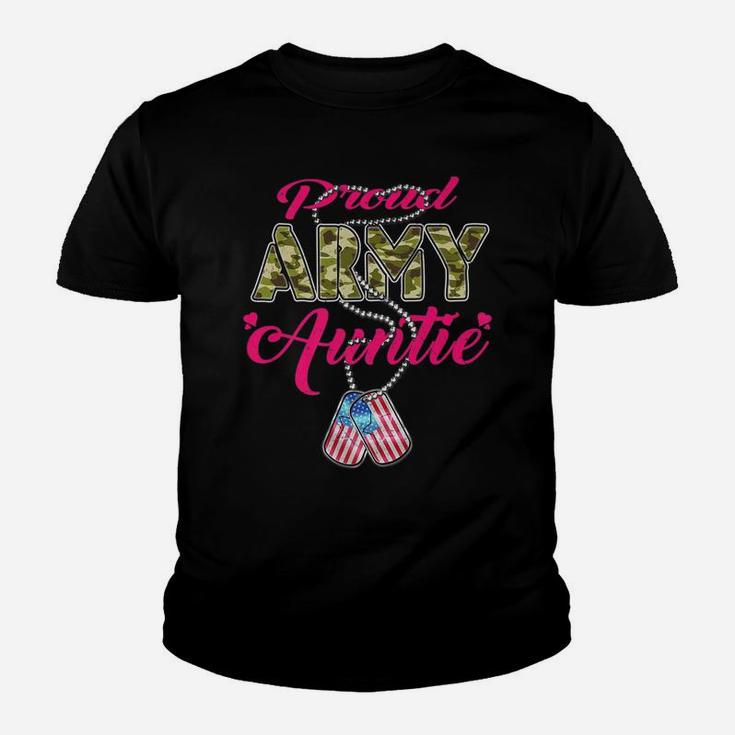 Mens Proud Army Auntie Camo Us Flag Dog Tag Military Family Gift Youth T-shirt