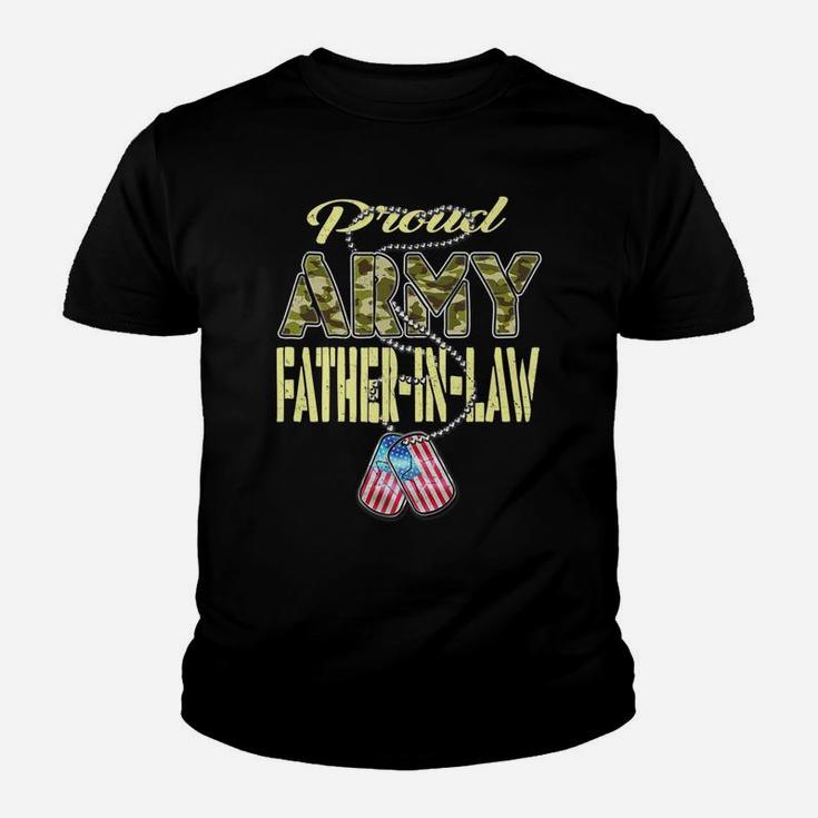 Mens Proud Army Father-In-Law Us Flag Dog Tag Military Dad Gift Youth T-shirt