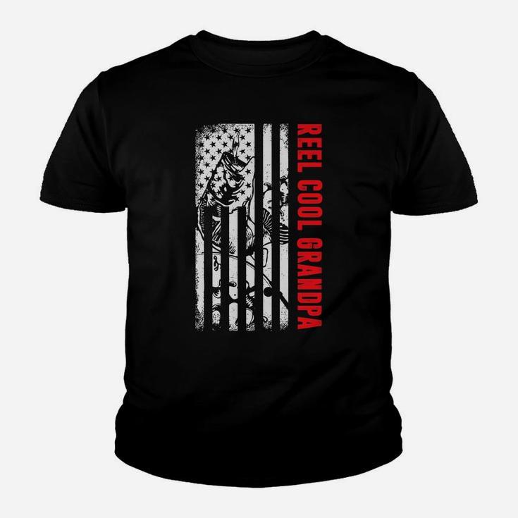 Mens Reel Cool Grandpa Fishing Shirt Patriotic American Flag Usa Youth T-shirt
