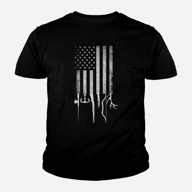 Mens Vintage American Hunting Fishing Usa Flag Youth T-shirt