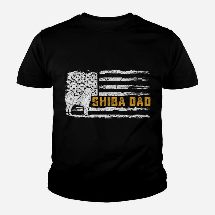 Mens Vintage Usa American Flag Shiba Inu Dog Dad Silhouette Funny Youth T-shirt
