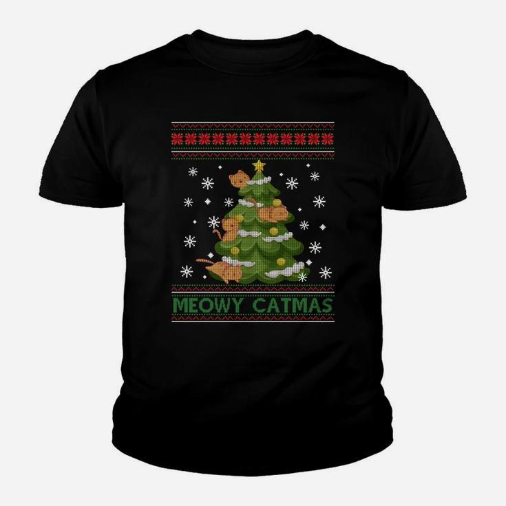 Meowy Catmas Christmas Tree Merry Xmas Cat Lovers Sweatshirt Youth T-shirt