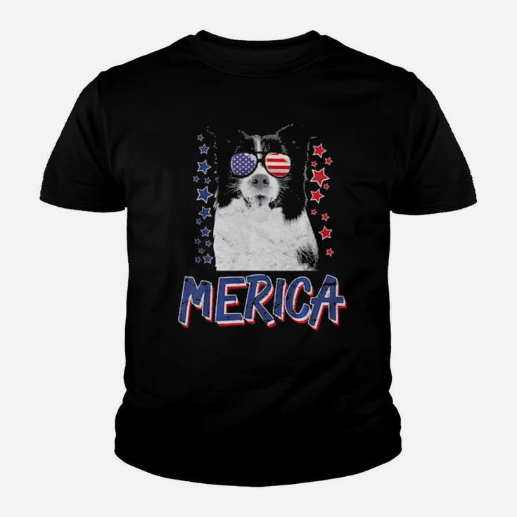 Merica Border Collie Dog 4Th Of July Usa Gift Youth T-shirt