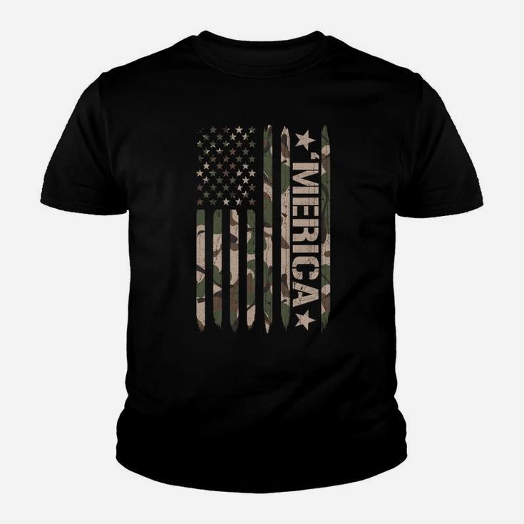 Merica Camo American Flag Gift Camouflage Camoflauge Youth T-shirt