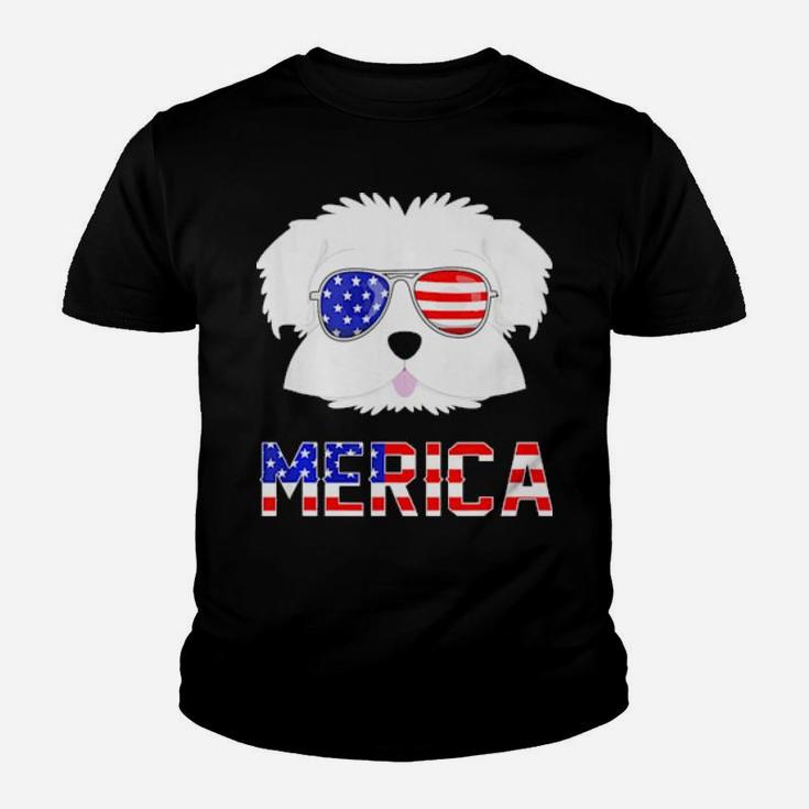 Merica Maltese 4Th Of July Patriotic Dog Youth T-shirt