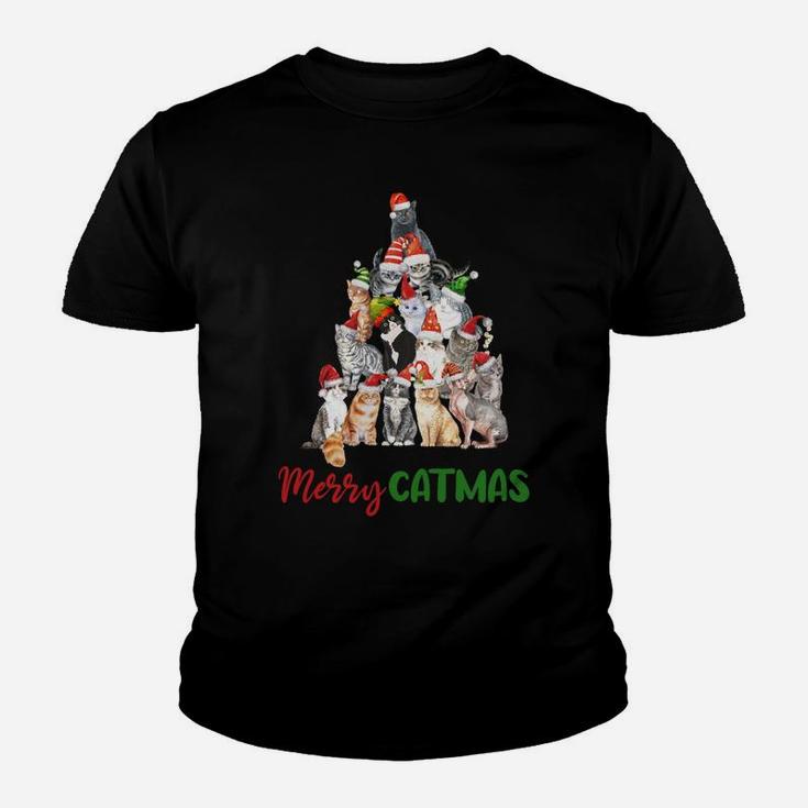 Merry Catmas Christmas Shirt For Cat Lovers Kitty Xmas Tree Sweatshirt Youth T-shirt