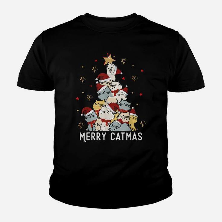 Merry Catmas Christmas Tree Winter Cats Santa Cat Lover Cute Youth T-shirt