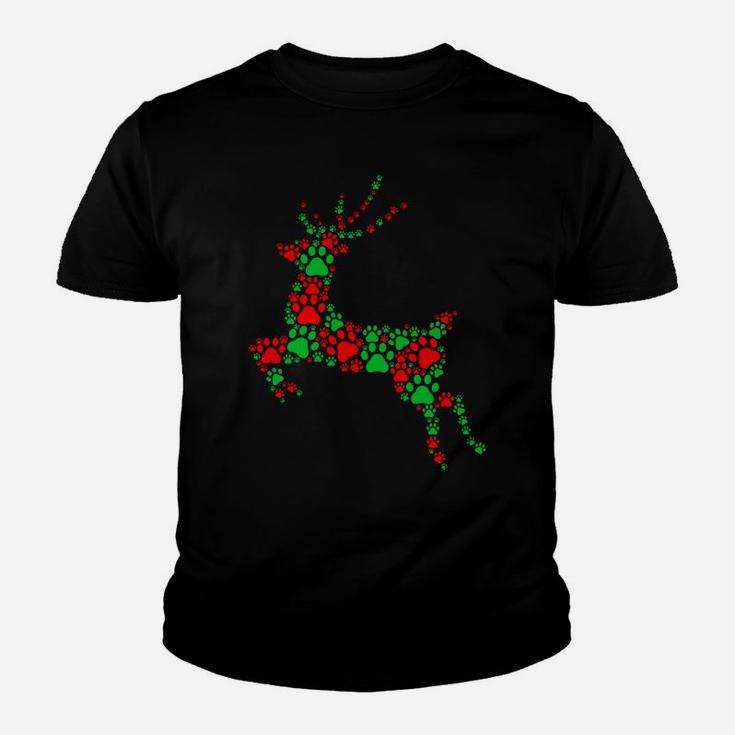 Merry Christmas Gifts - Cat & Dog Paw Print Santa Reindeer Youth T-shirt