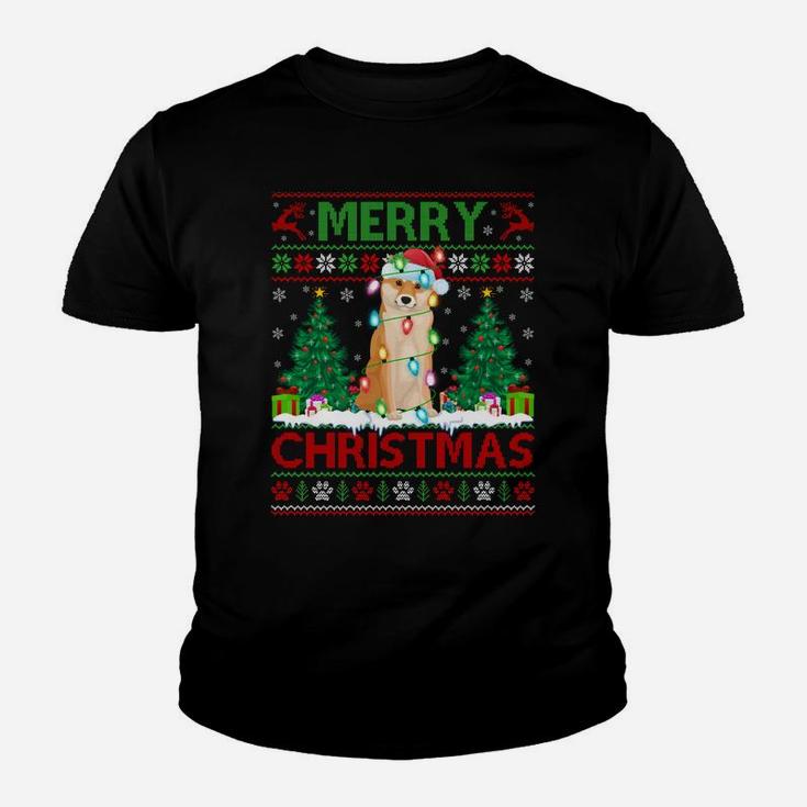 Merry Christmas Lighting Ugly Shiba Inu Christmas Sweatshirt Youth T-shirt