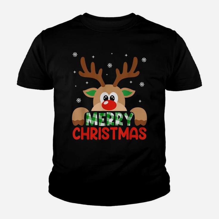 Merry Christmas Reindeer Leopard Buffalo Red Plaid Xmas Gift Youth T-shirt