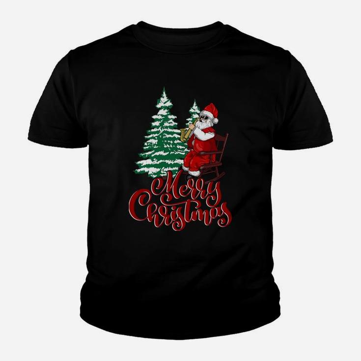 Merry Christmas Santa Claus Playing Saxophone Vintage Youth T-shirt