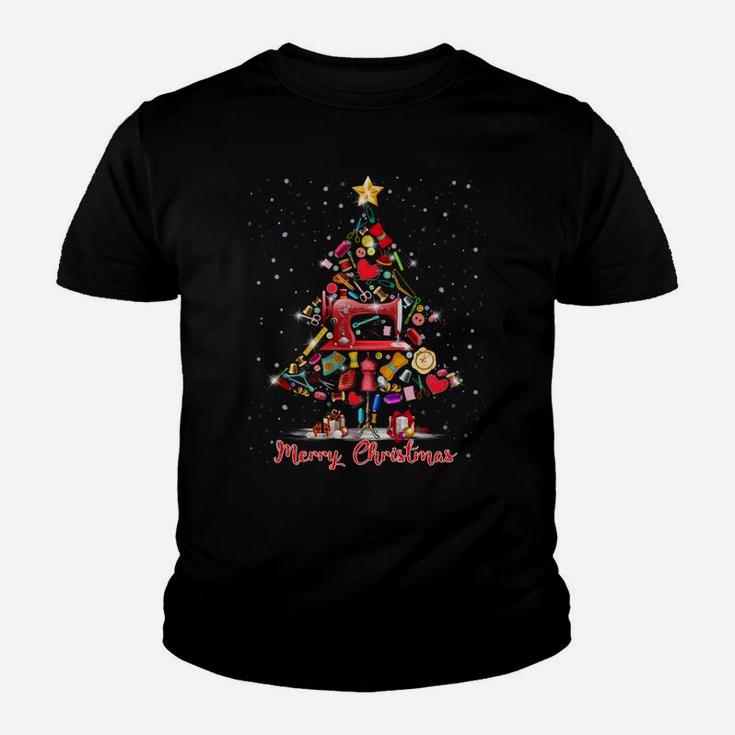 Merry Christmas Sewing Machines Xmas Tree Sewing Lover Youth T-shirt